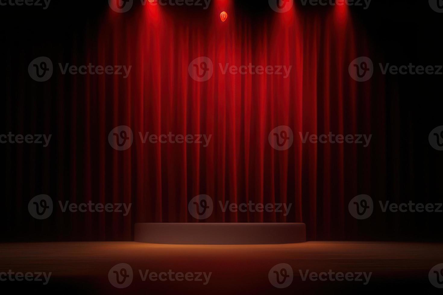 circo palcoscenico rosso tessuto nel il sfondo, riflettore su il palcoscenico foto