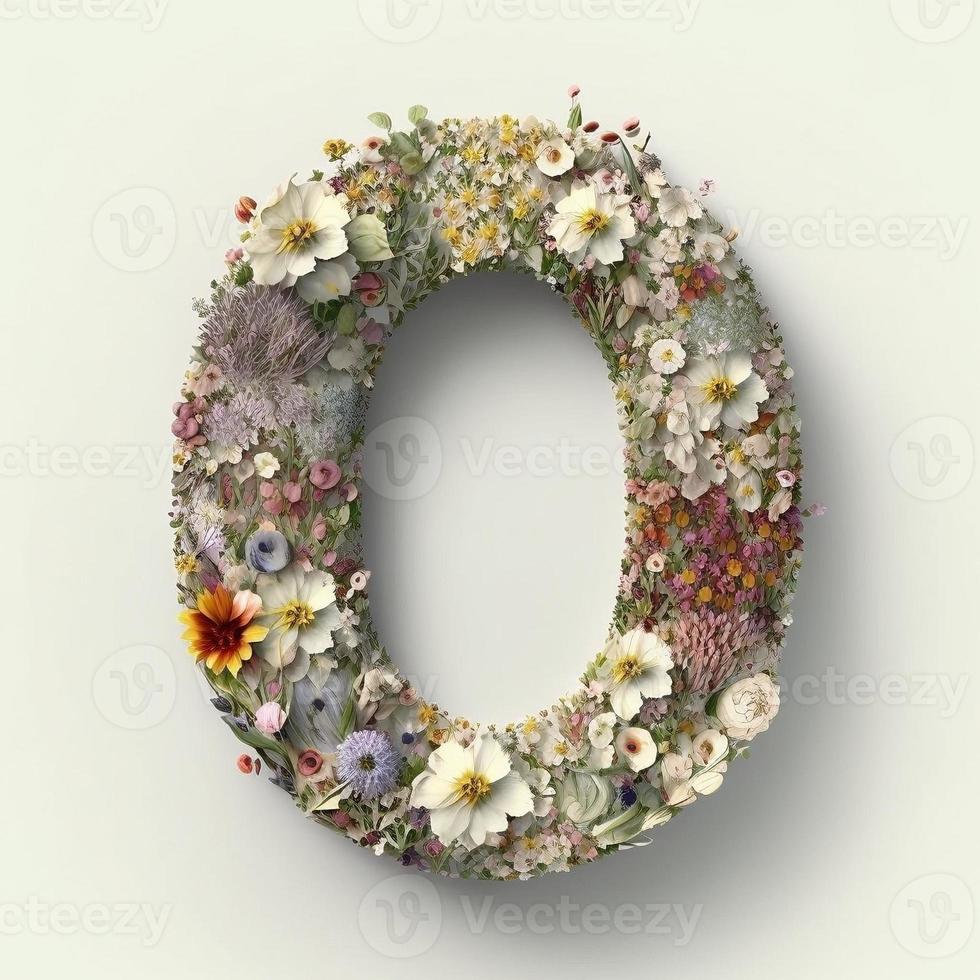 lettera o fatto di fiori e le foglie. fiore font concetto, creato con generativo ai foto