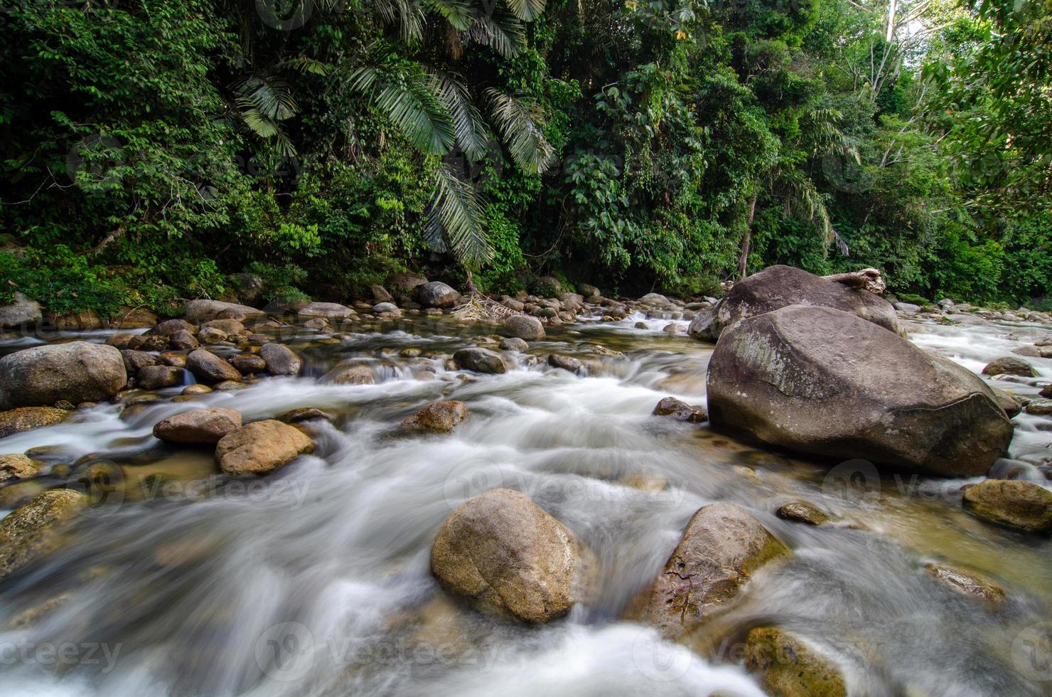 lento movimento acqua flusso nel il fiume a sungai sedim foto