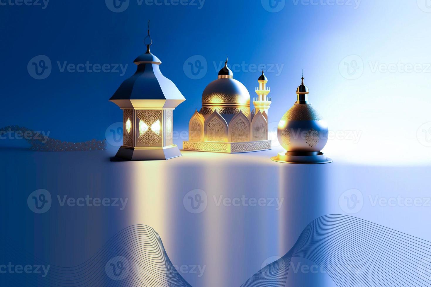 Ramadan kareem 3d moschea e lampada Immagine per sociale media bandiera design foto