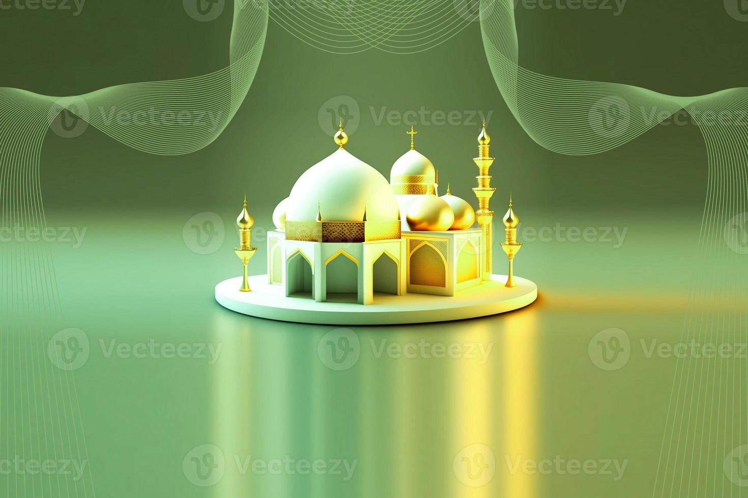 Ramadan kareem 3d moschea e lampada Immagine per sociale media bandiera design foto