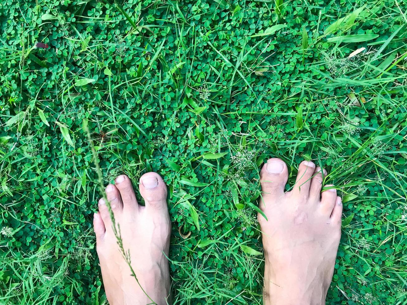 umano piedi isolato con verde erba foto