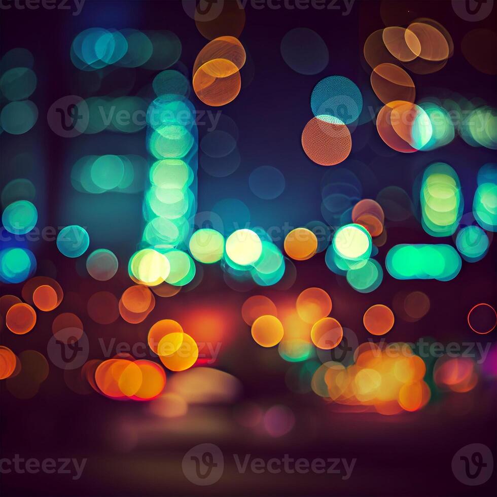 città notte paesaggio bokeh, sfocato illustrazione, urbano paesaggio a crepuscolo tempo - ai generato Immagine foto