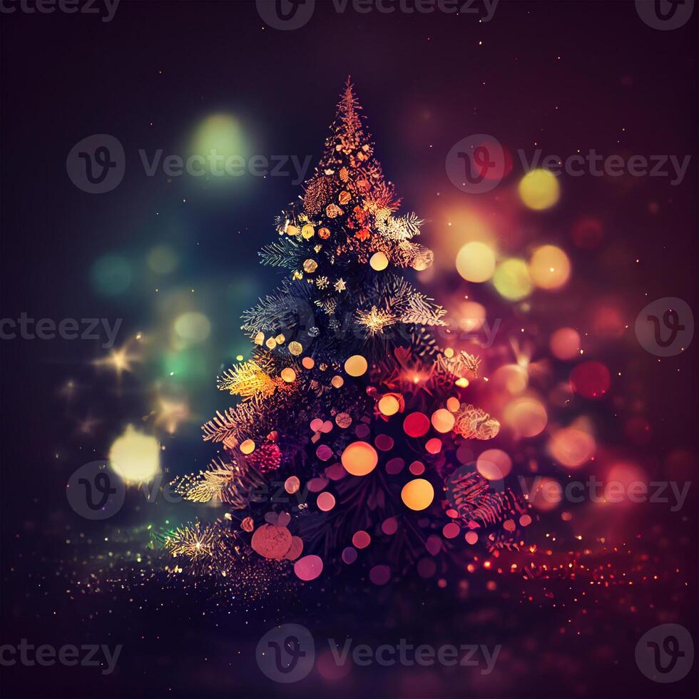 Natale albero con sfocato bokeh sfondo - ai generato Immagine foto