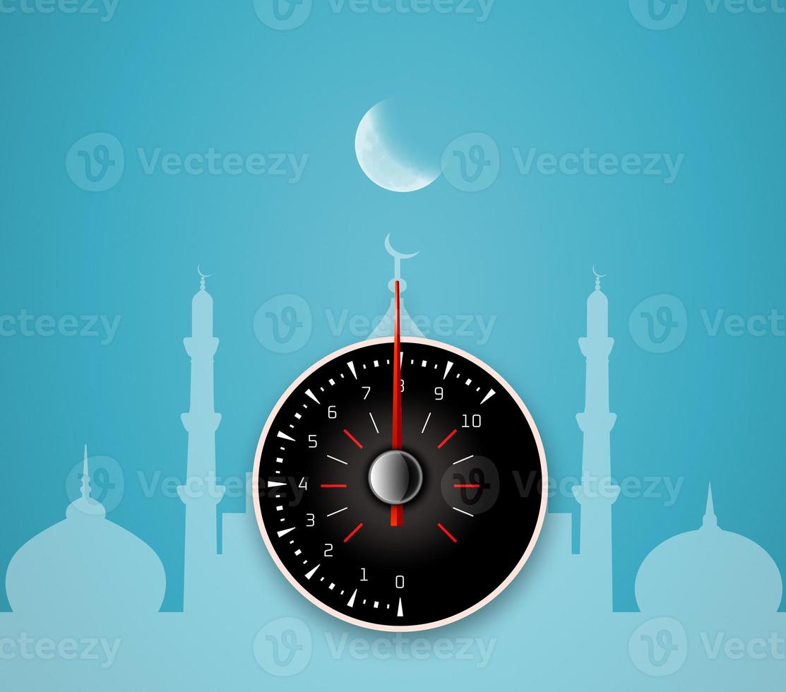 un' foto metro con moschea illustrazione islamico Luna, Ramadan mubarak e Ramadan eid idea.