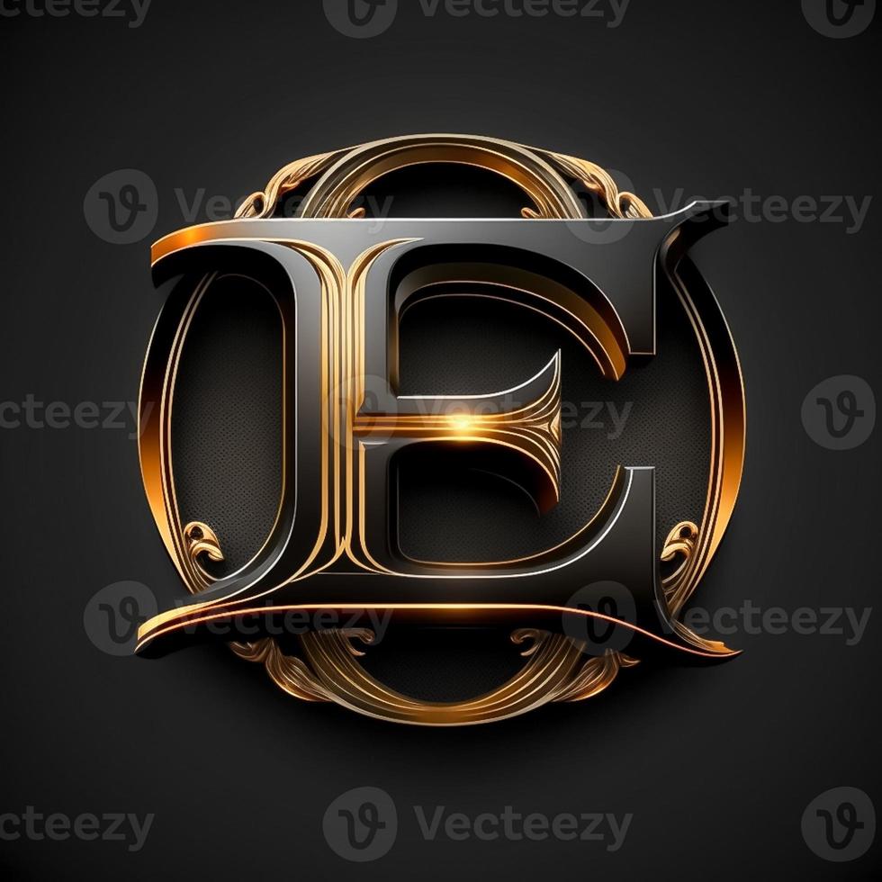 logo per il lettera e con un' moderno classico stile ,3d alfabeto su nero sfondo foto