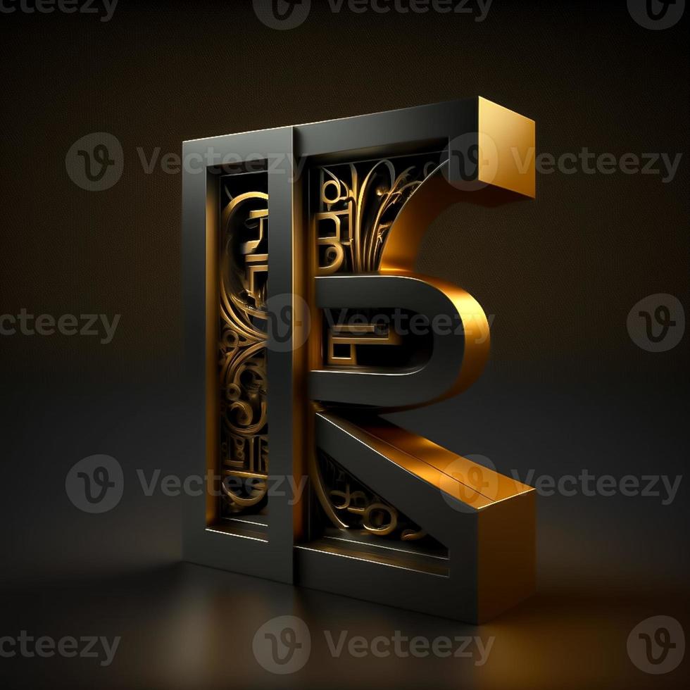 logo per il lettera e con un' moderno classico stile ,3d alfabeto su nero sfondo foto