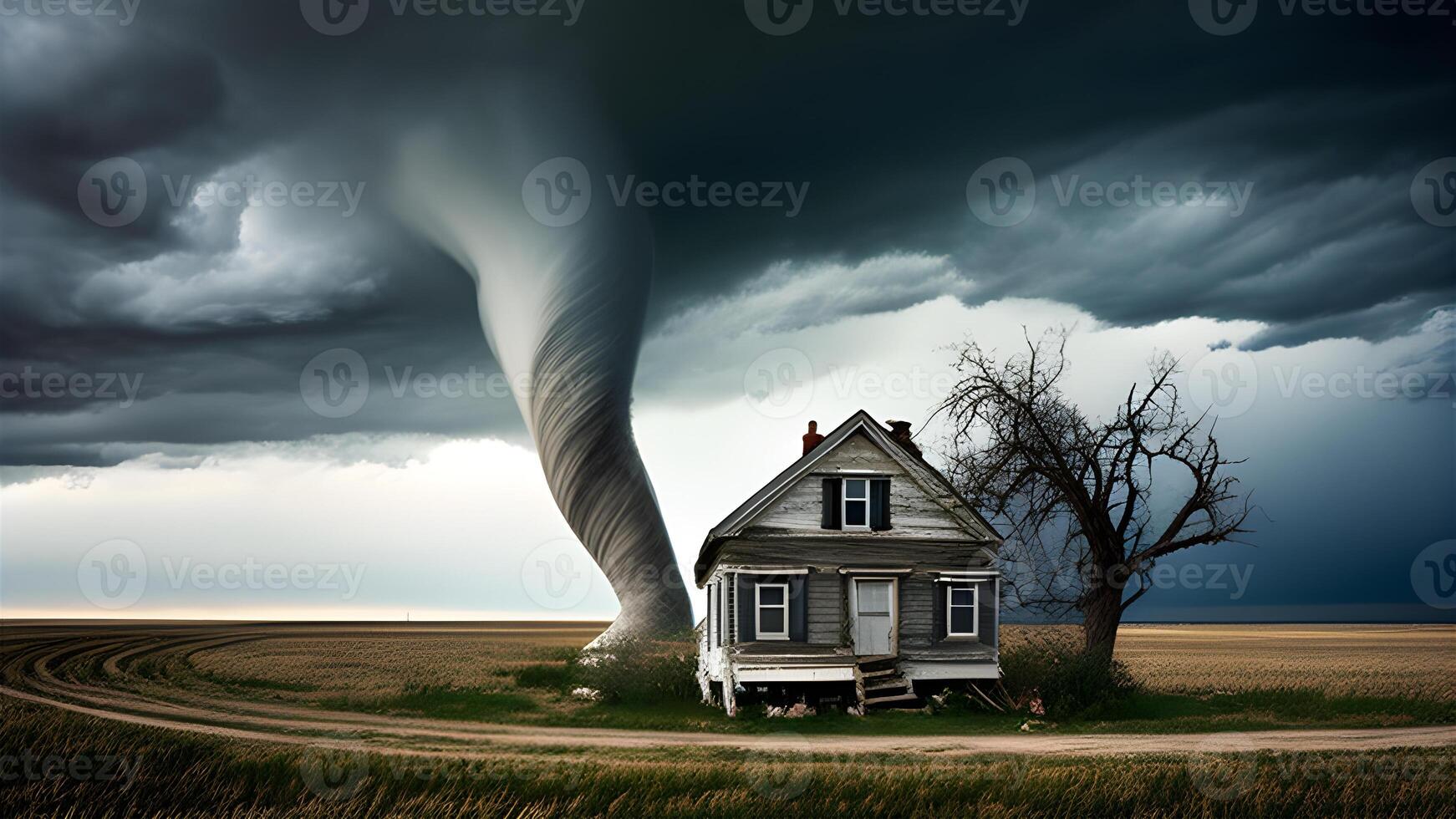 furioso tornado tempesta nuvole al di sopra di il città illustrazione design. generativo ai. foto
