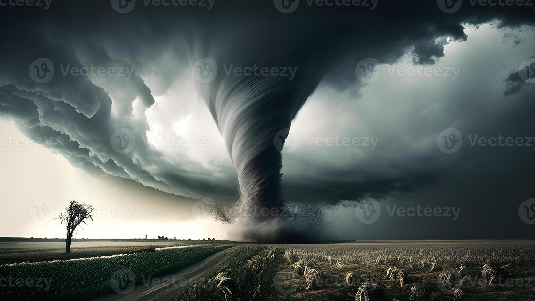 furioso tornado tempesta nuvole al di sopra di il città illustrazione design. generativo ai. foto