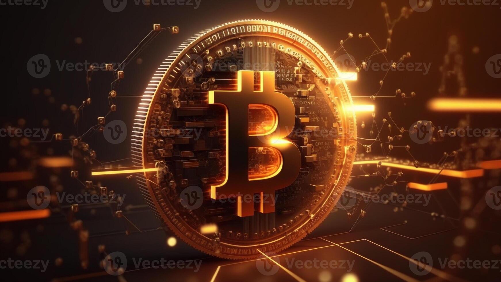 d'oro bitcoin blockchain tecnologia isometrico concetto adatto per futuro tecnologia con generativo ai tecnologia foto