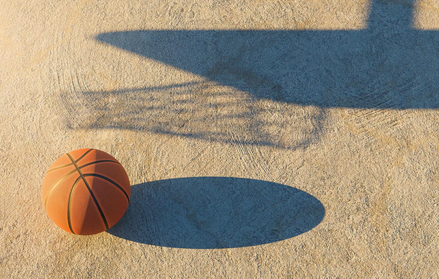 palla da basket sul pavimento di cemento, rendering 3d foto