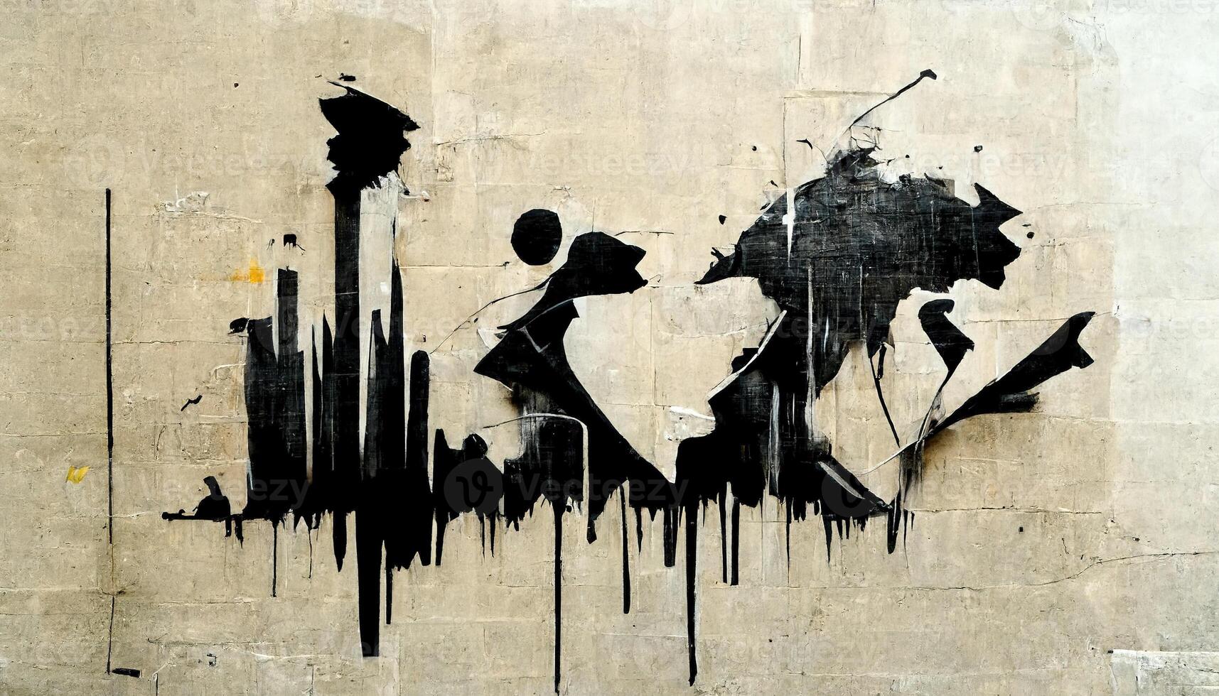 generativo ai, inchiostro nero strada graffiti arte su un' strutturato carta Vintage ▾ sfondo, ispirato di Banksy. foto