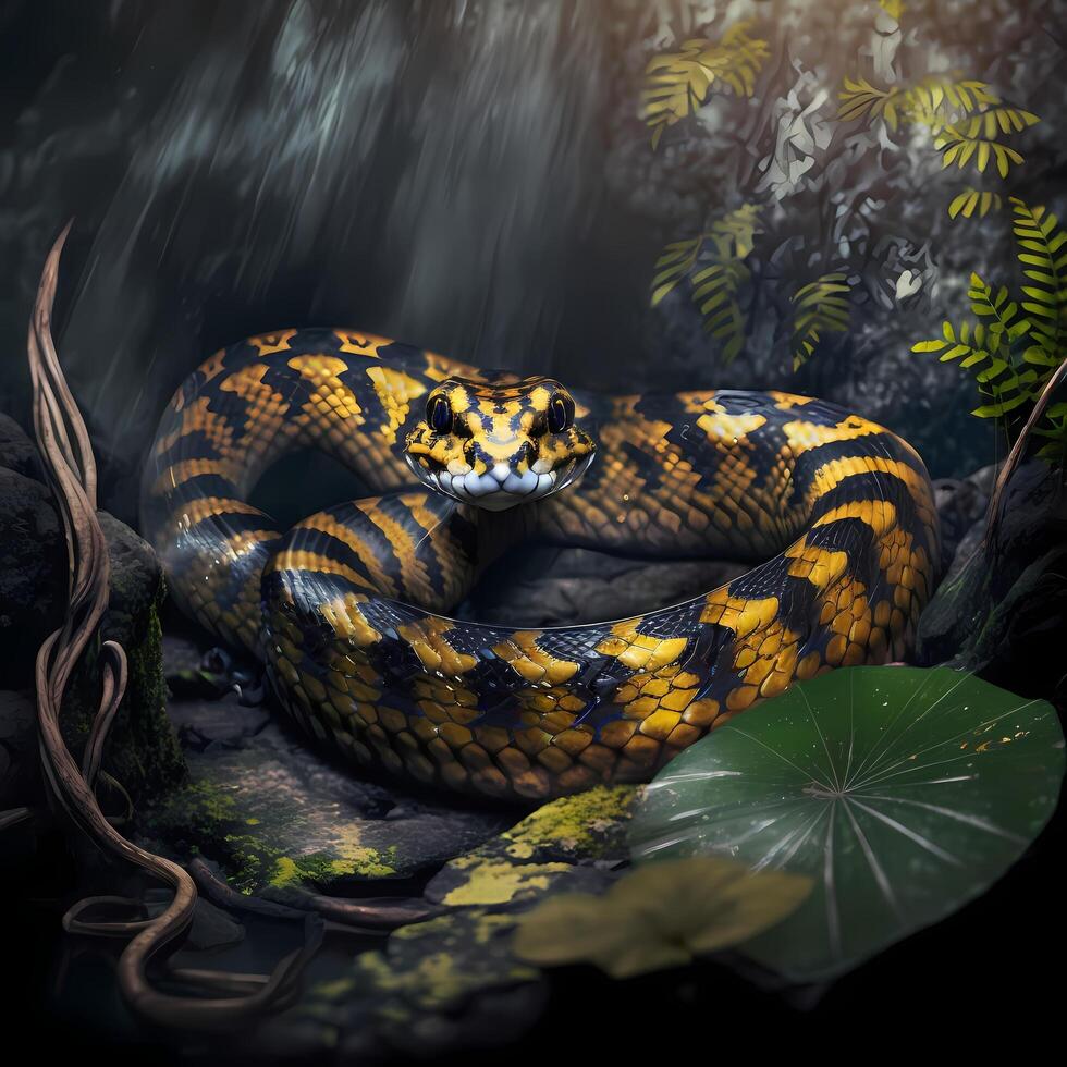 tigre serpente habitat. ai generato foto