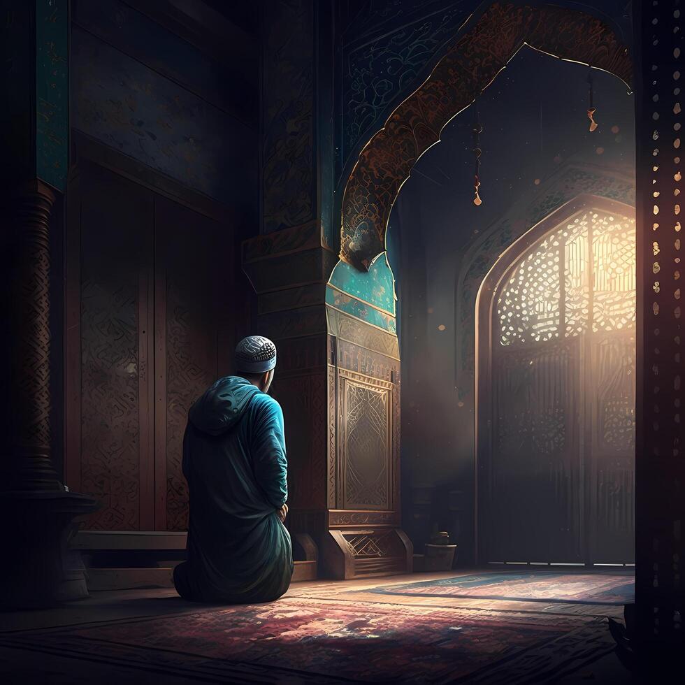 musulmano preghiera a moschea. ai generato foto
