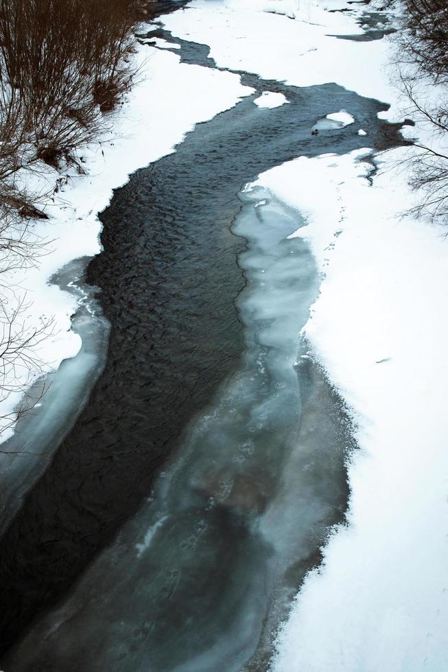 fiume che scorre attraverso il ghiaccio foto