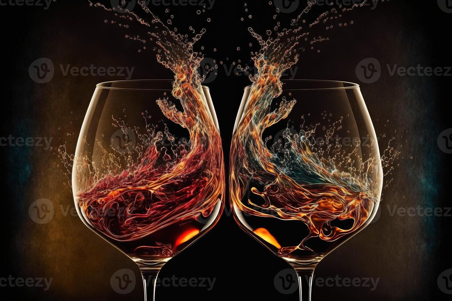 ai generato vino bicchieri tostare, vino essere versato in un' bicchiere, vino spruzzi su di il occhiali. foto