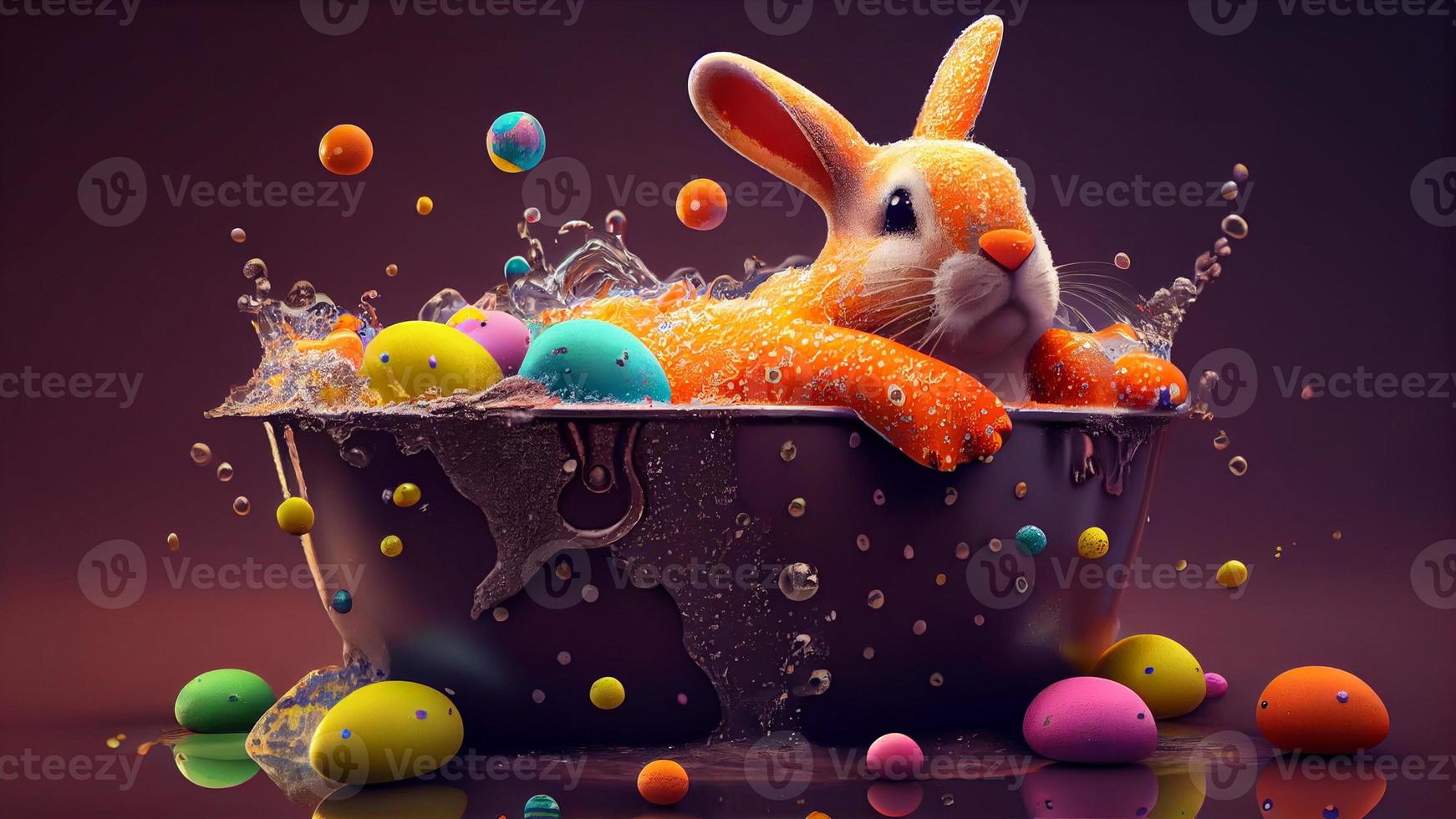 poco Pasqua coniglietto animale coniglietto avendo divertimento nel il bagno con generativo. foto