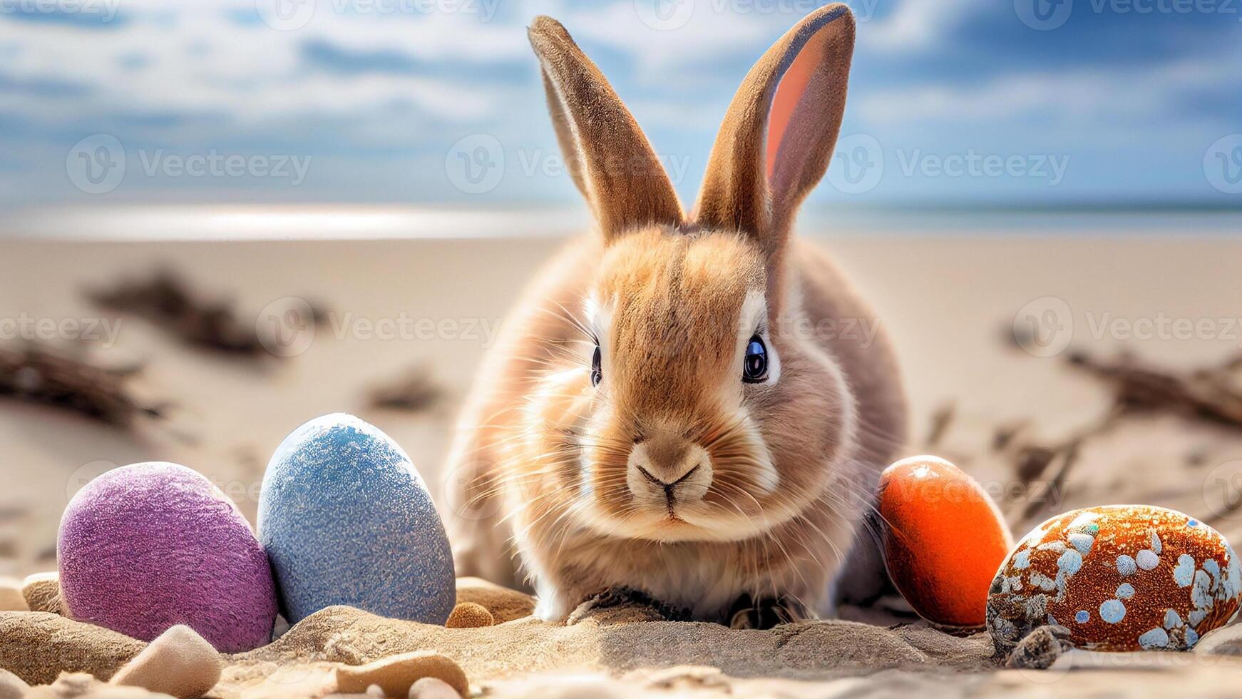 contento Pasqua con Pasqua coniglietto e colorato Pasqua uova. generativo ai foto