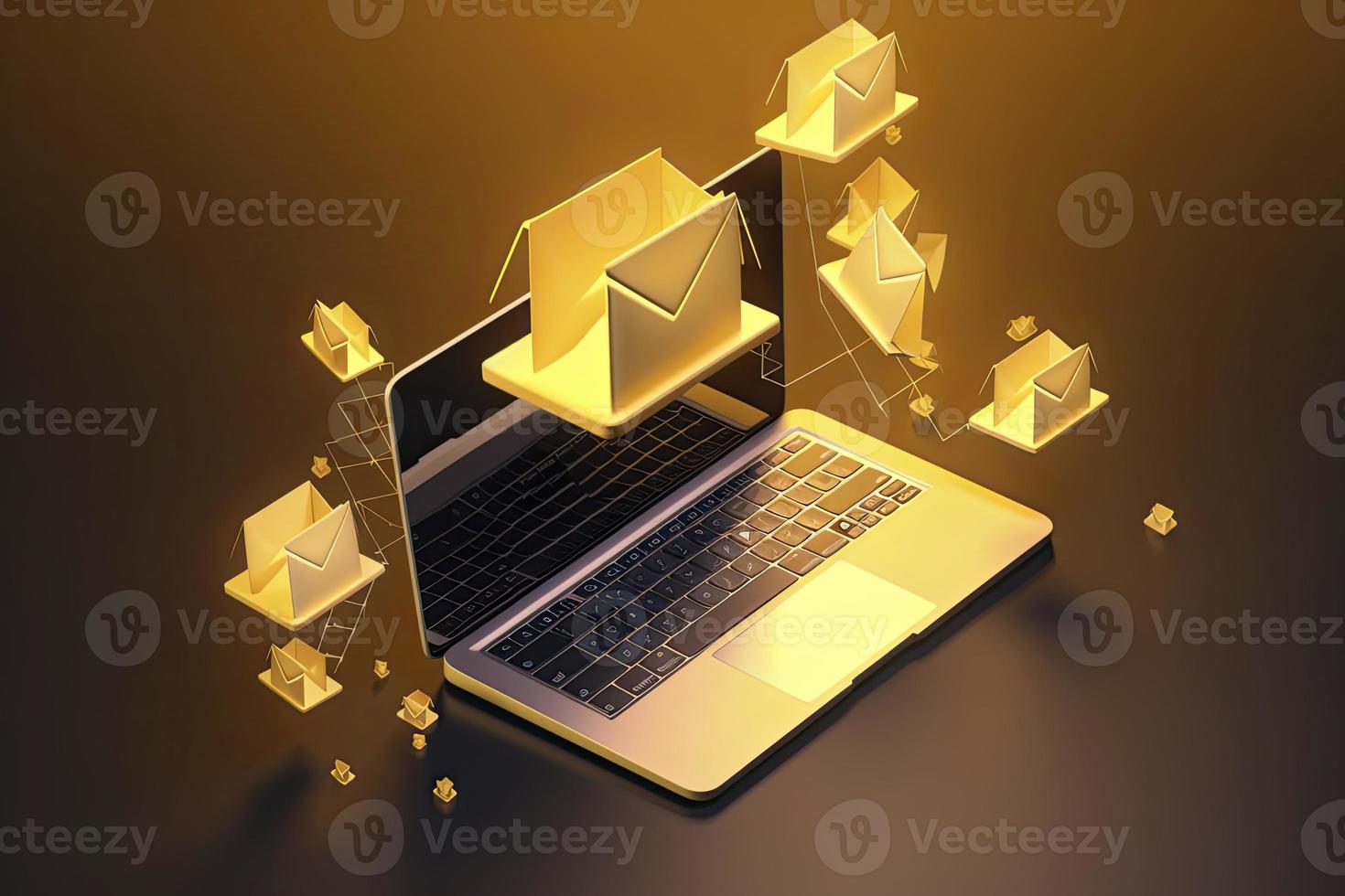 invio e ricevente e-mail attraverso moderno il computer portatile. 3d vettore illustrazione foto