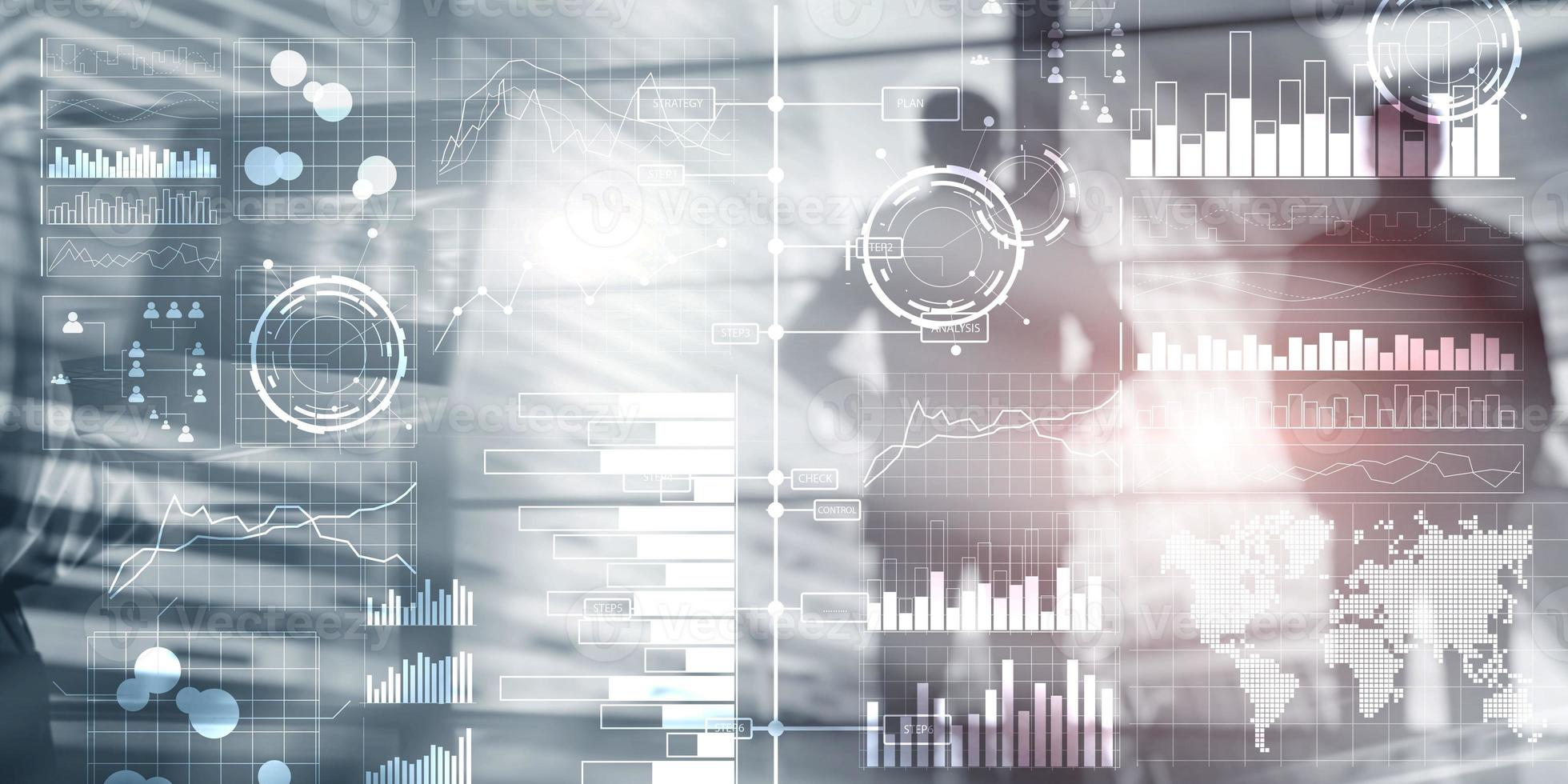 attività commerciale intelligenza pannello di controllo con chiave prestazione indicatori su un' virtuale schermo computer interfaccia foto