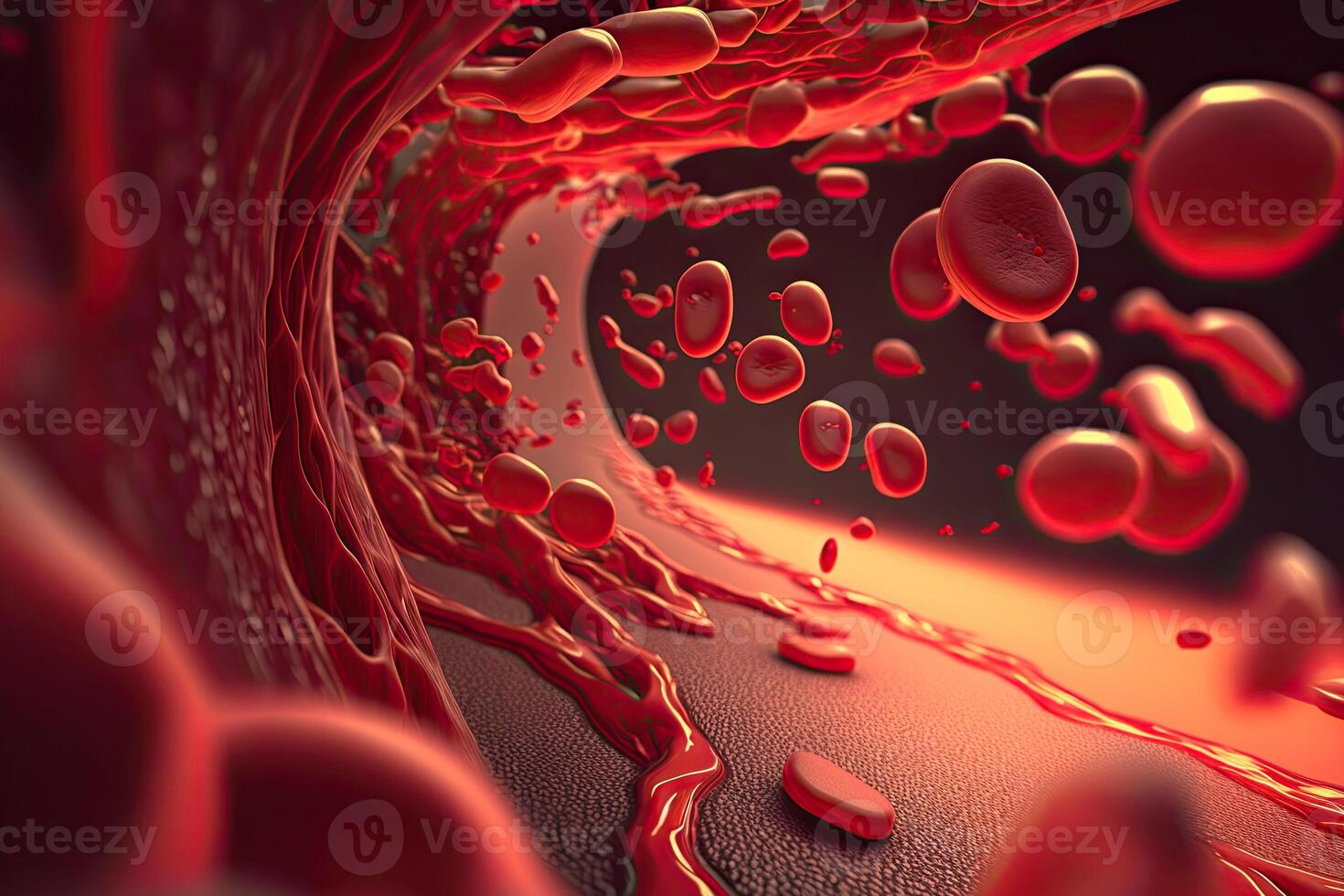 macro tiro di rosso sangue cellule nel arteria. creato con generativo ai foto