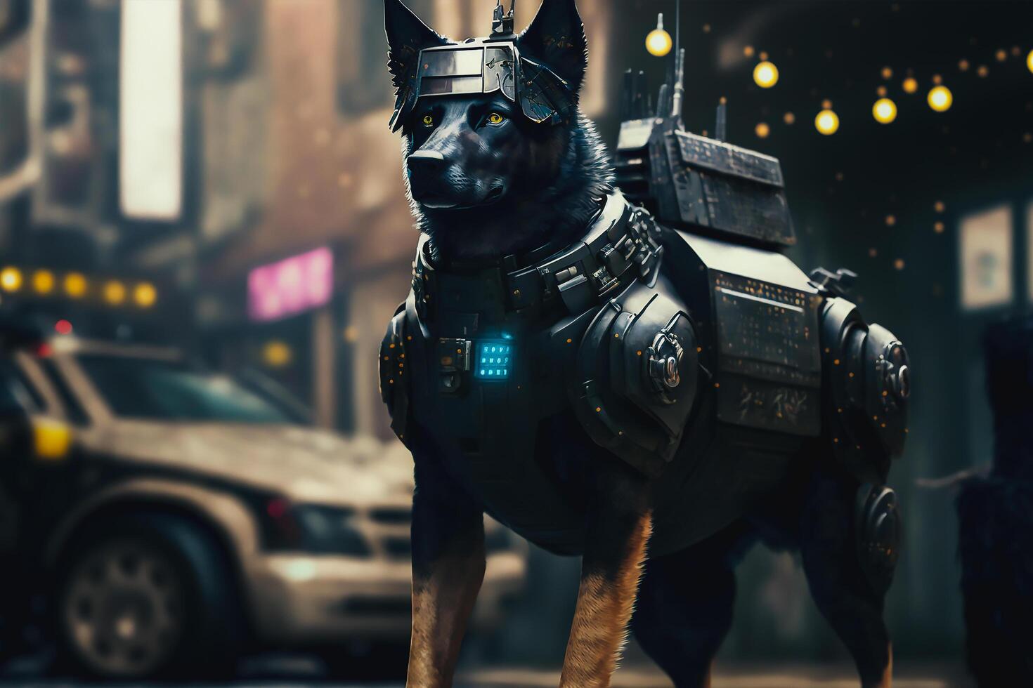 cane polizia robot nel città, futuristico, generativo ai foto