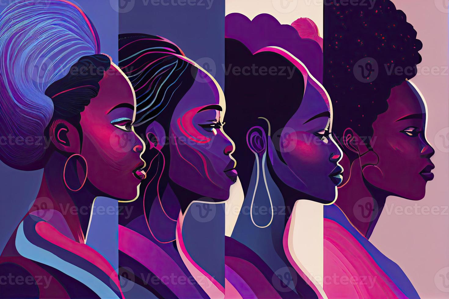 quattro bipoc rosa blu viola astratto illustrazione donna indigeno persone di colore foto