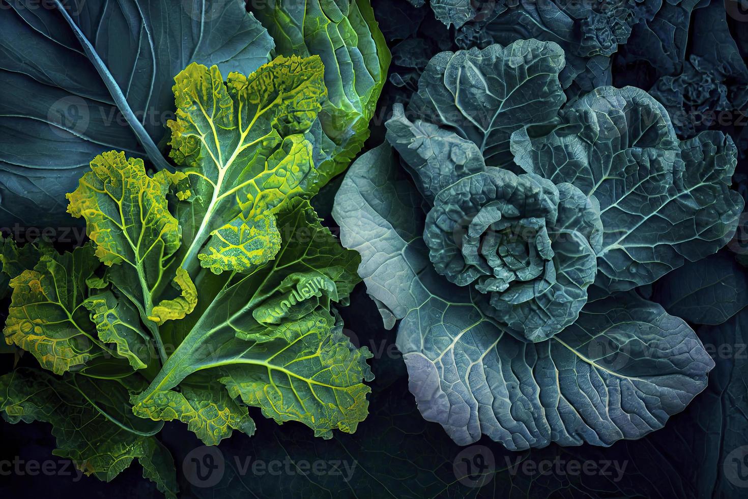 le foglie di diverso tipi di cavolo cavolo superiore Visualizza sfondo foto