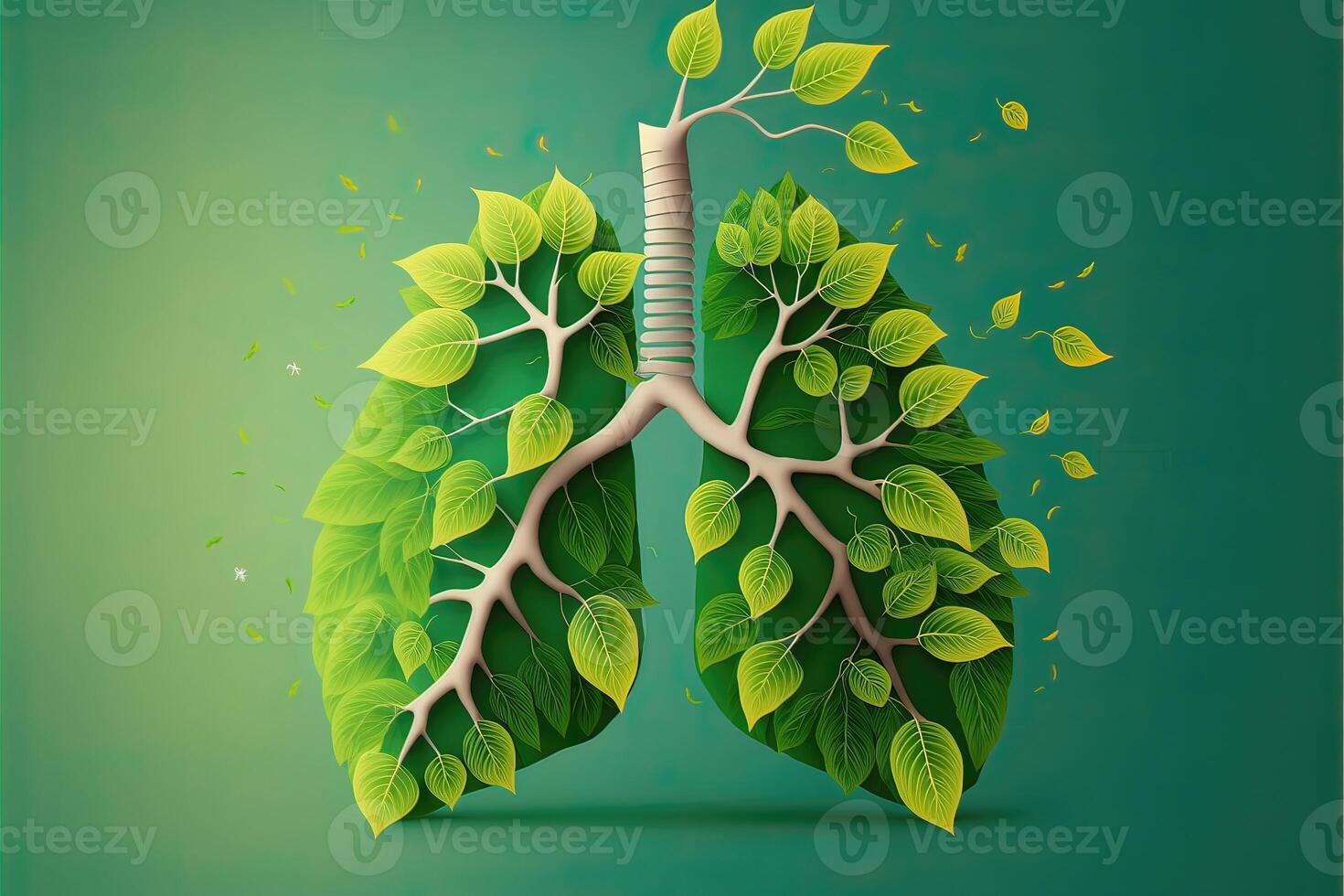 ai generato astratto concetto di salutare polmoni. fresco verde polmoni pieno di le foglie. pulito polmoni senza polmone inquinamento. foto