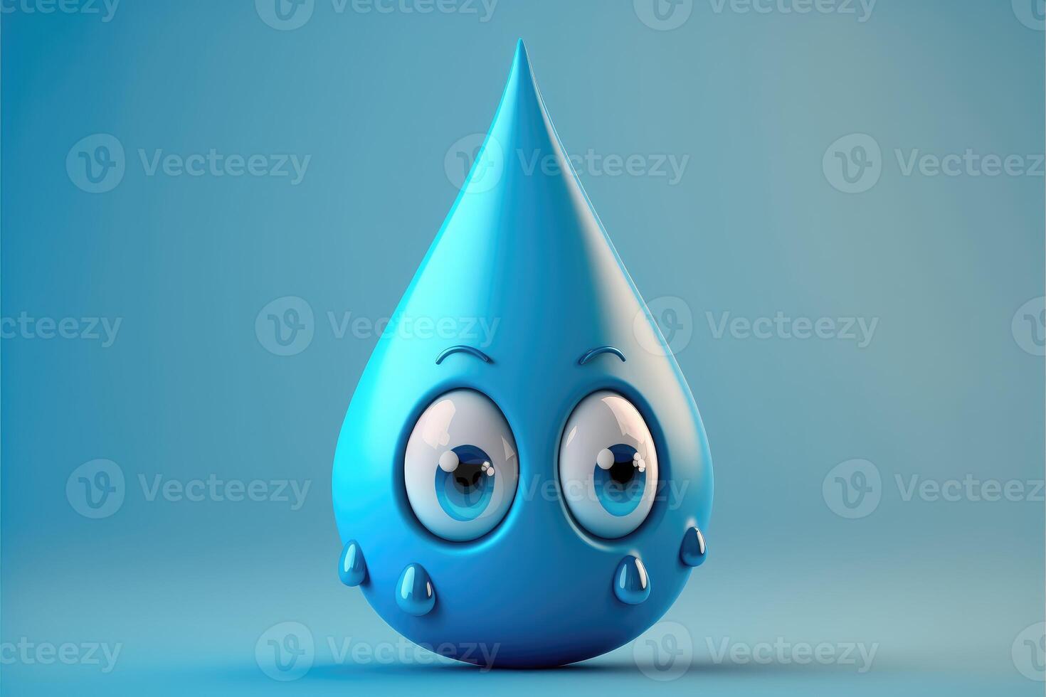 ai generato carino cartone animato acqua far cadere personaggio 3d su blu sfondo. foto