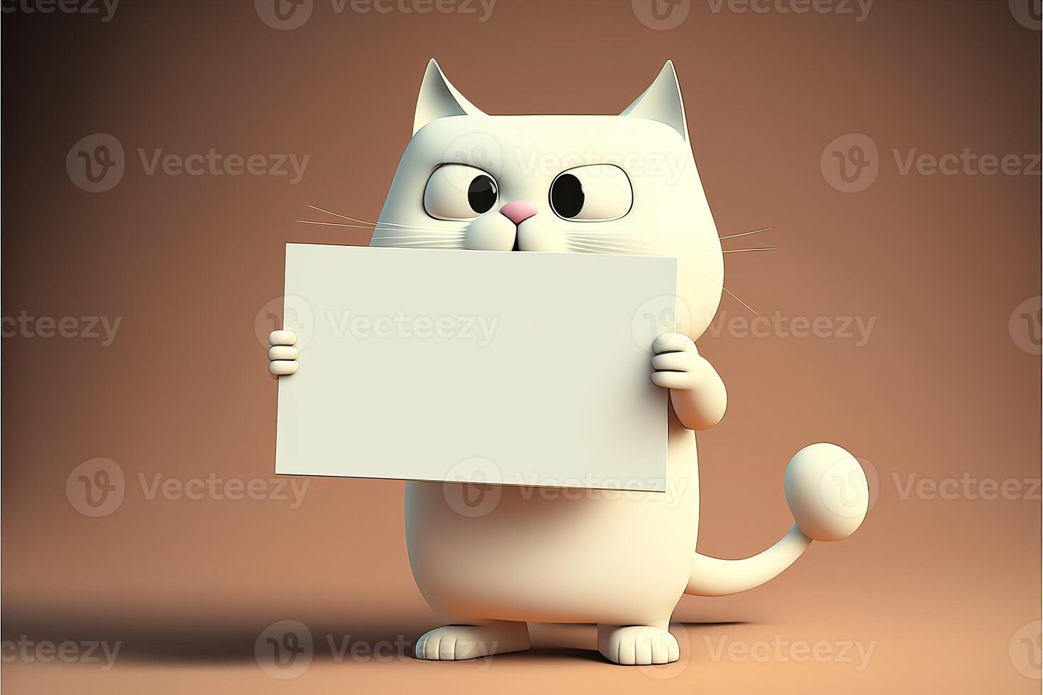 ai generato 3d carino gatto cartone animato Tenere vuoto cartello. 3d animale sfondo. adatto per striscioni, segni, loghi, i saldi, sconto, Prodotto promozioni, eccetera. foto