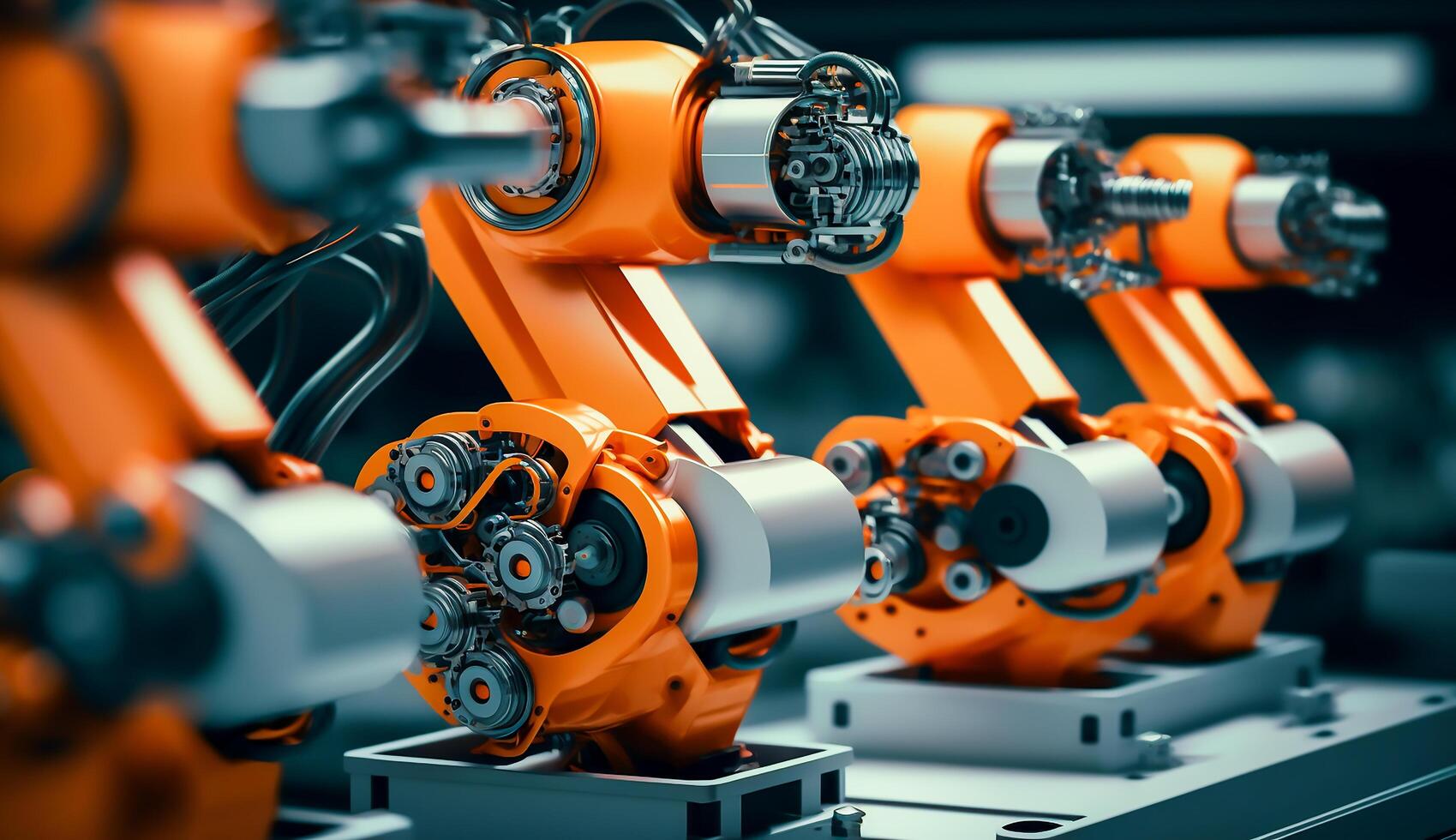 industriale macchina automatico robotica braccio, inteligente moderno fabbrica automazione utilizzando Avanzate macchine, industriale 4.0 produzione processi, generativo ai foto