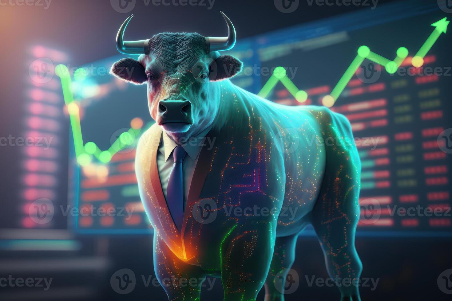 Toro rialzista divergenza nel azione mercato e crypto moneta con colorato grafico. creato generativo ai foto