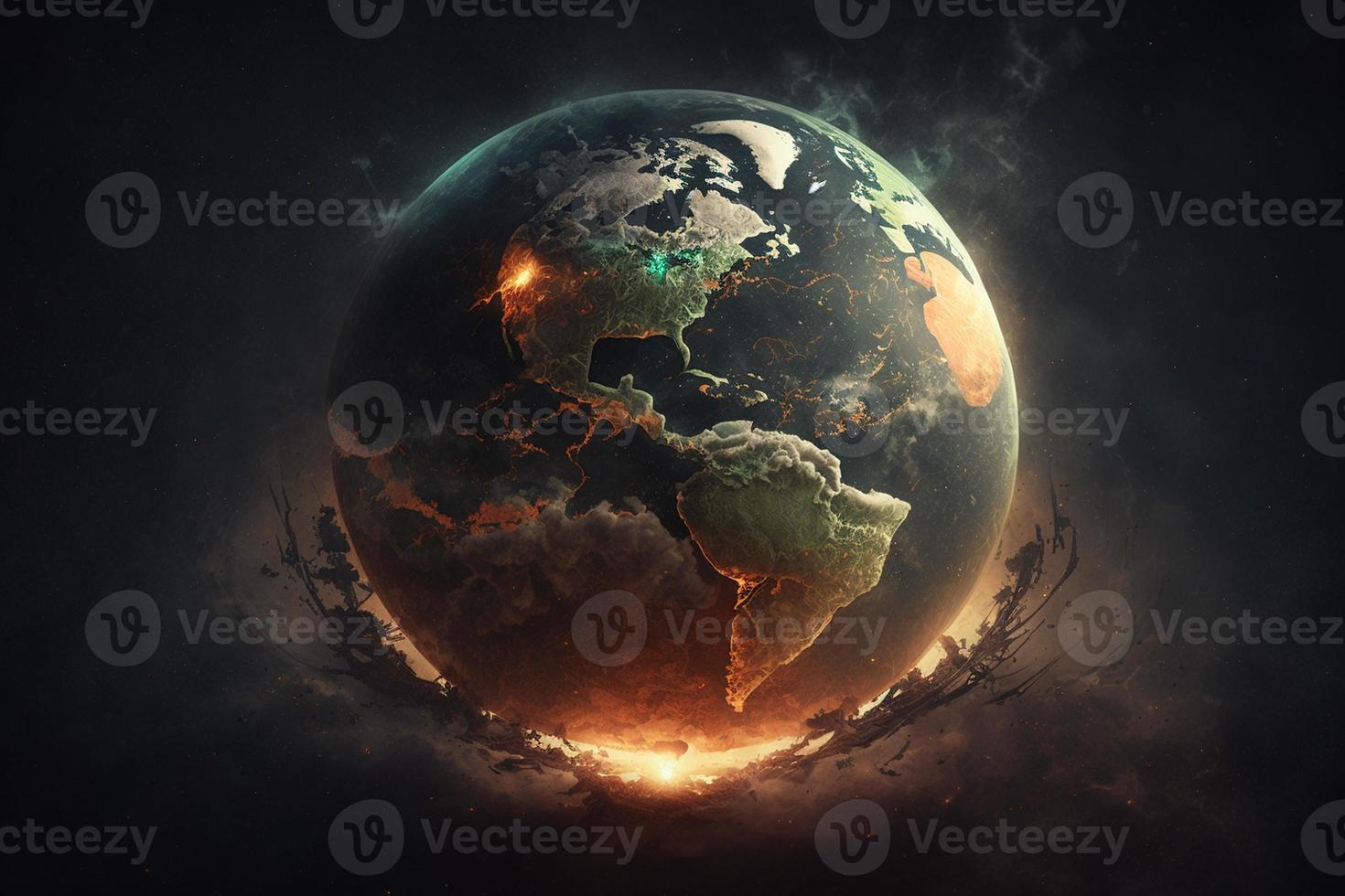 foto manipolazione 3d pianeta terra prende colpire causando un esplosione ai creare
