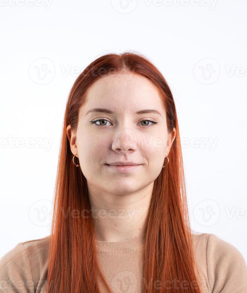 biometrico passaporto foto di attraente femmina, naturale Guarda salutare pelle