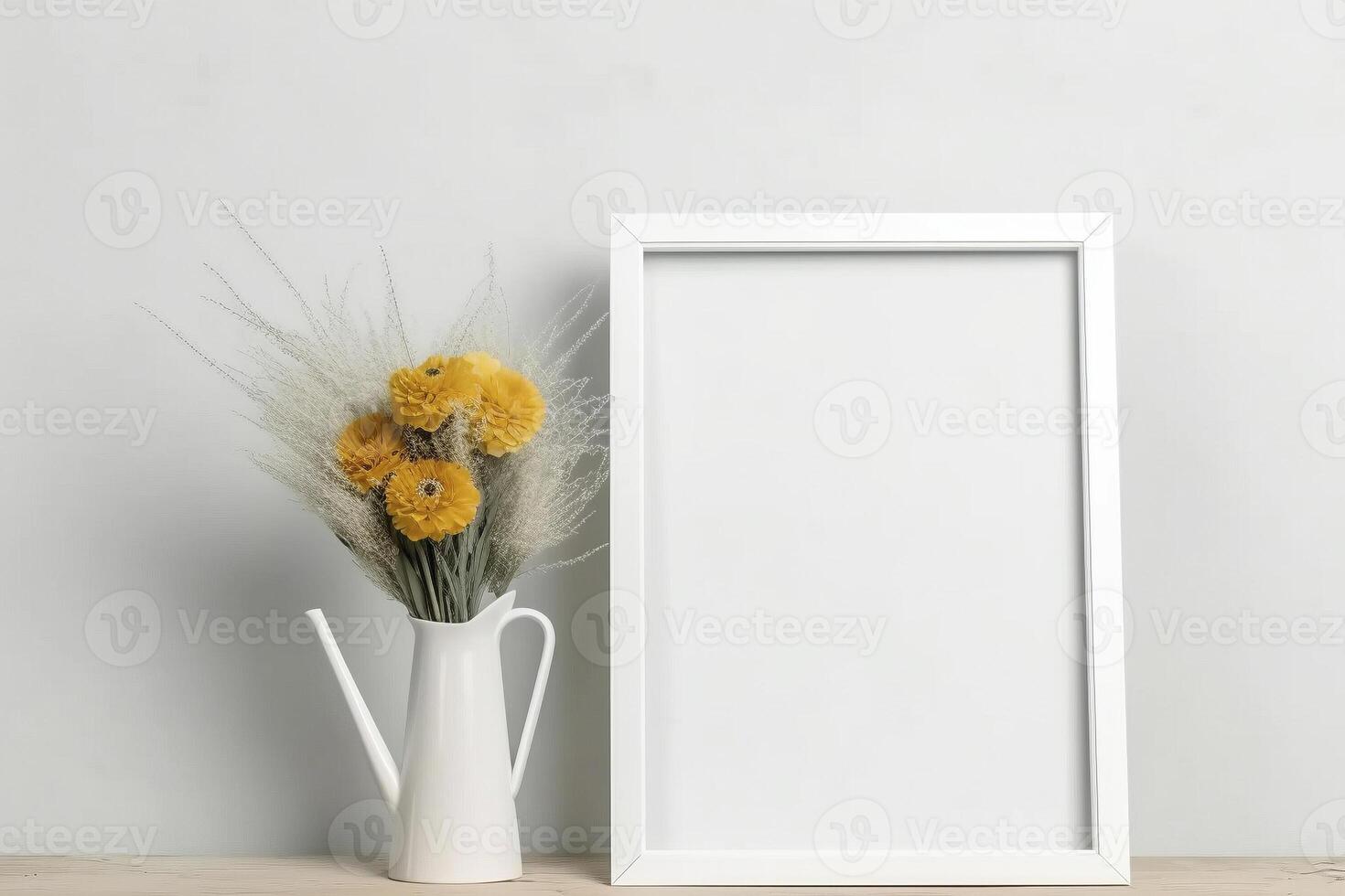 telaio modello con giallo fiori su il tavolo, creato con generativo ai foto