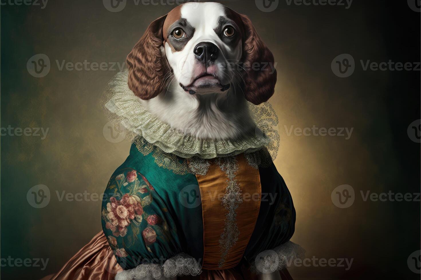 ritratto di cane nel un' vittoriano vestire. ai generato foto