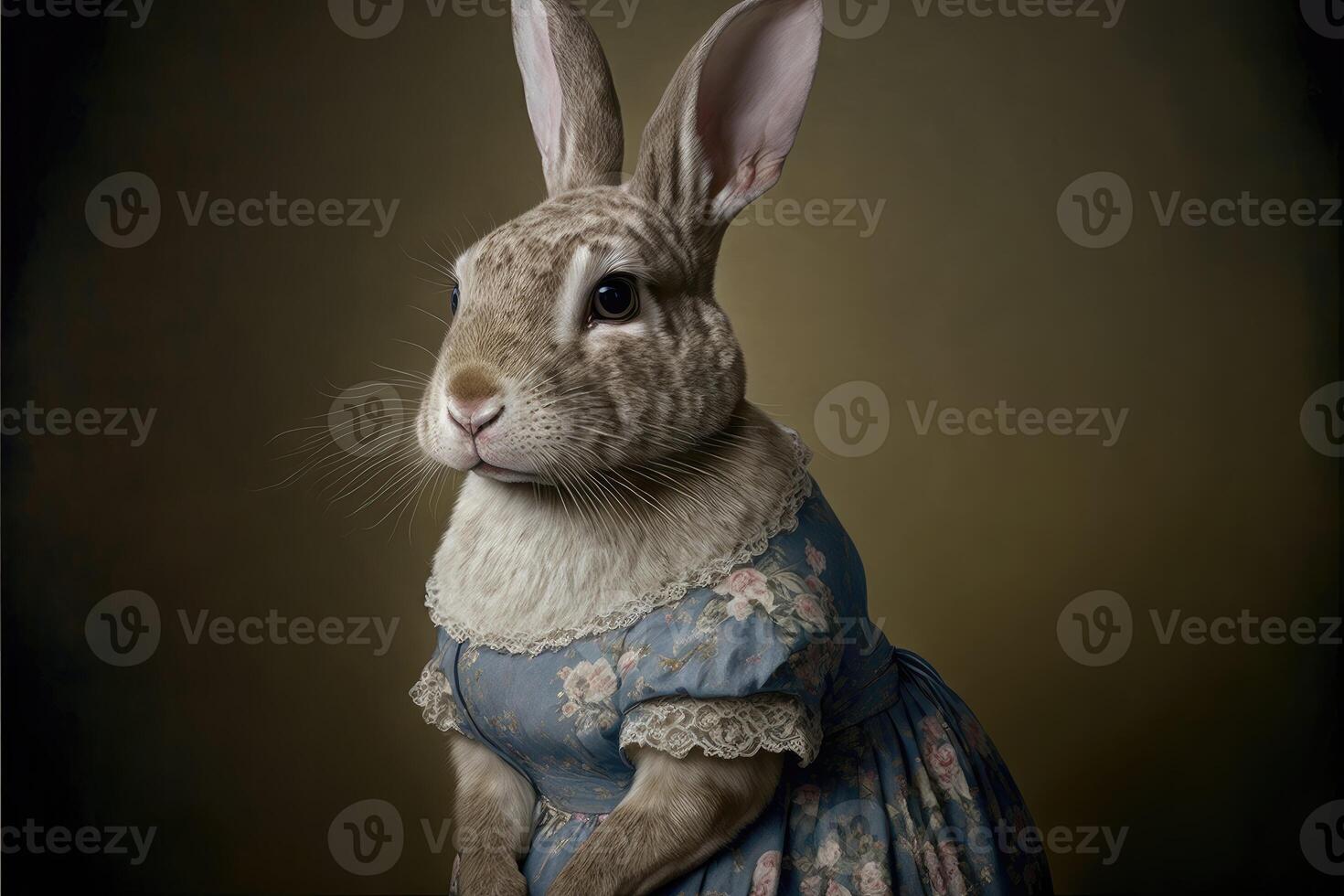 ritratto di coniglio nel un' vittoriano vestire. ai generato foto
