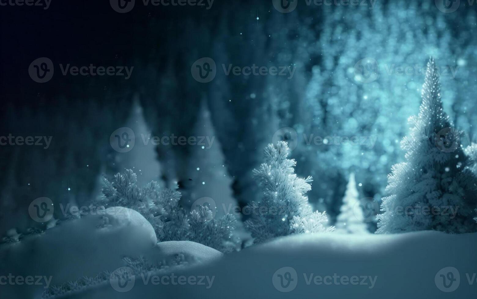pino alberi coperto nel neve con neve fiocco focalizzata su il primo piano inverno freddo scena illustrazione generativo ai foto