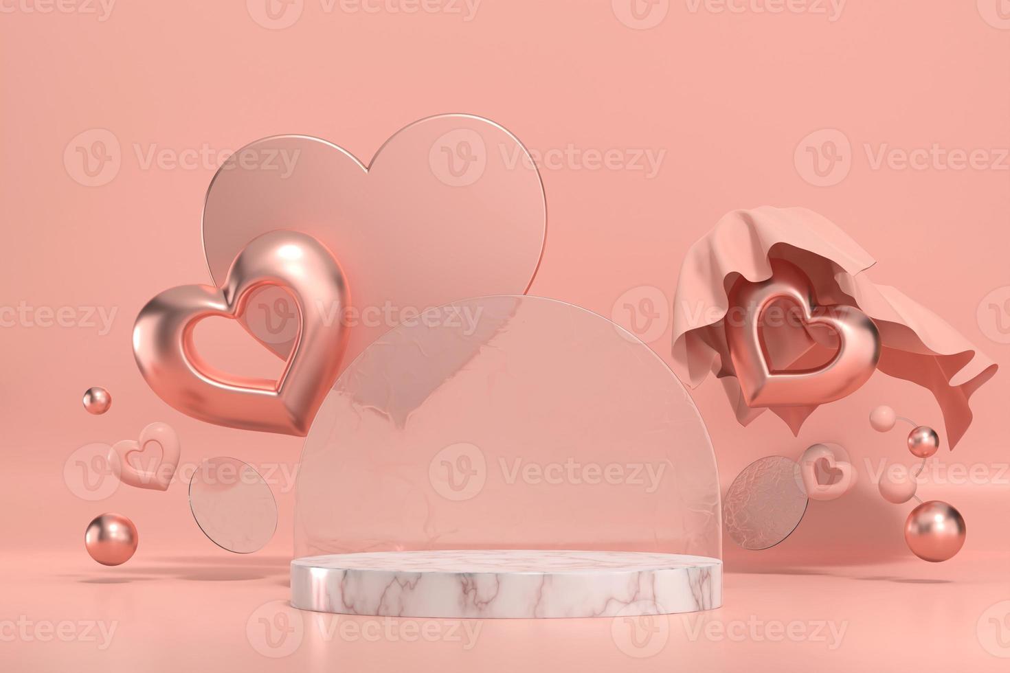 podio del palco di san valentino mock up con display del prodotto del cuore foto