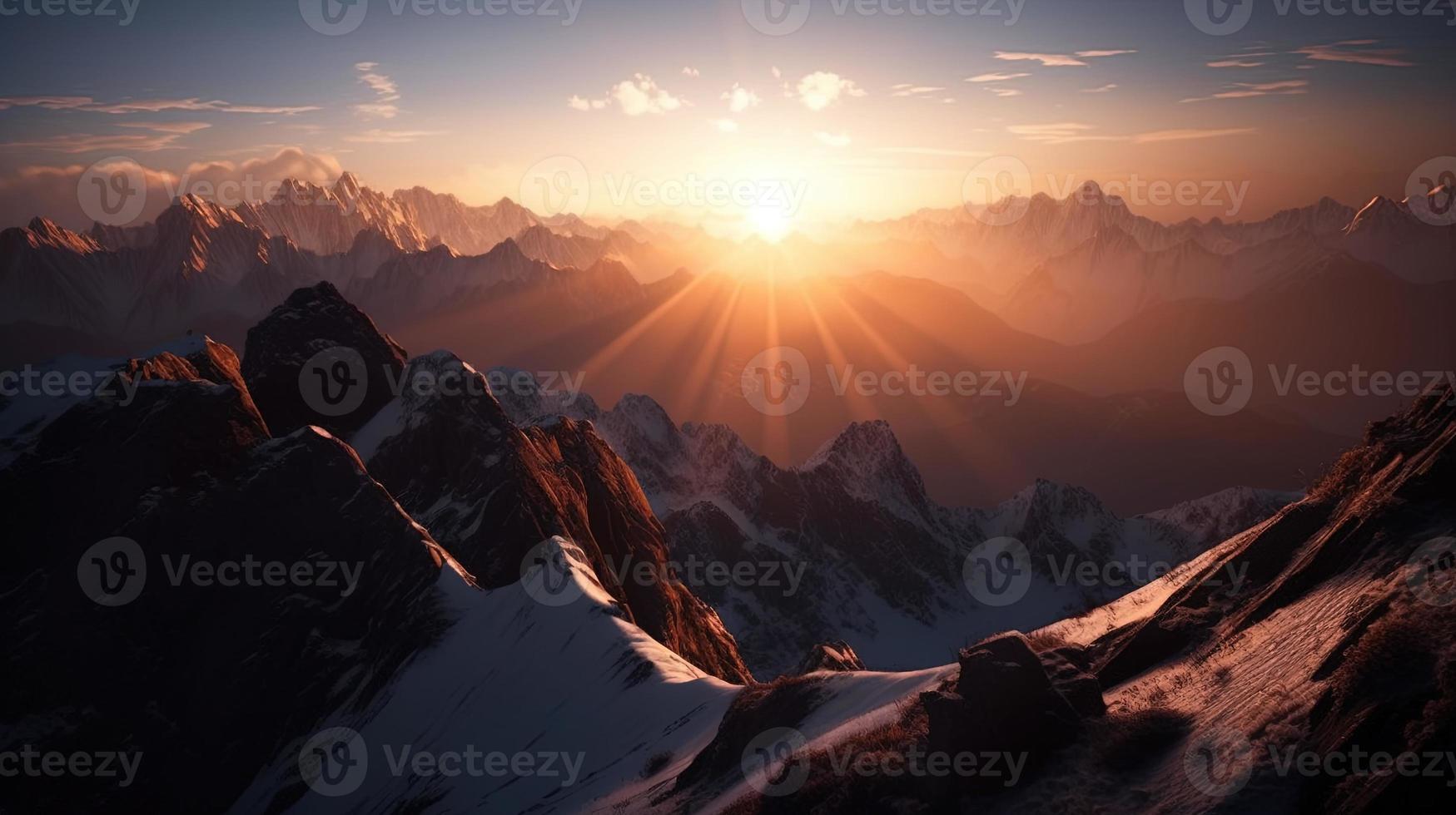 tramonto nel il montagne. Alba nel il montagne. bellissimo inverno paesaggio, montagna paesaggio a tramonto. panoramico Visualizza di il montagne foto