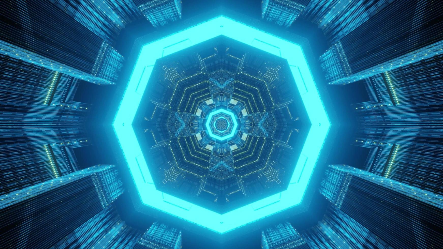 Illuminazione al neon blu del tunnel futuristico 3d'illustrazione foto