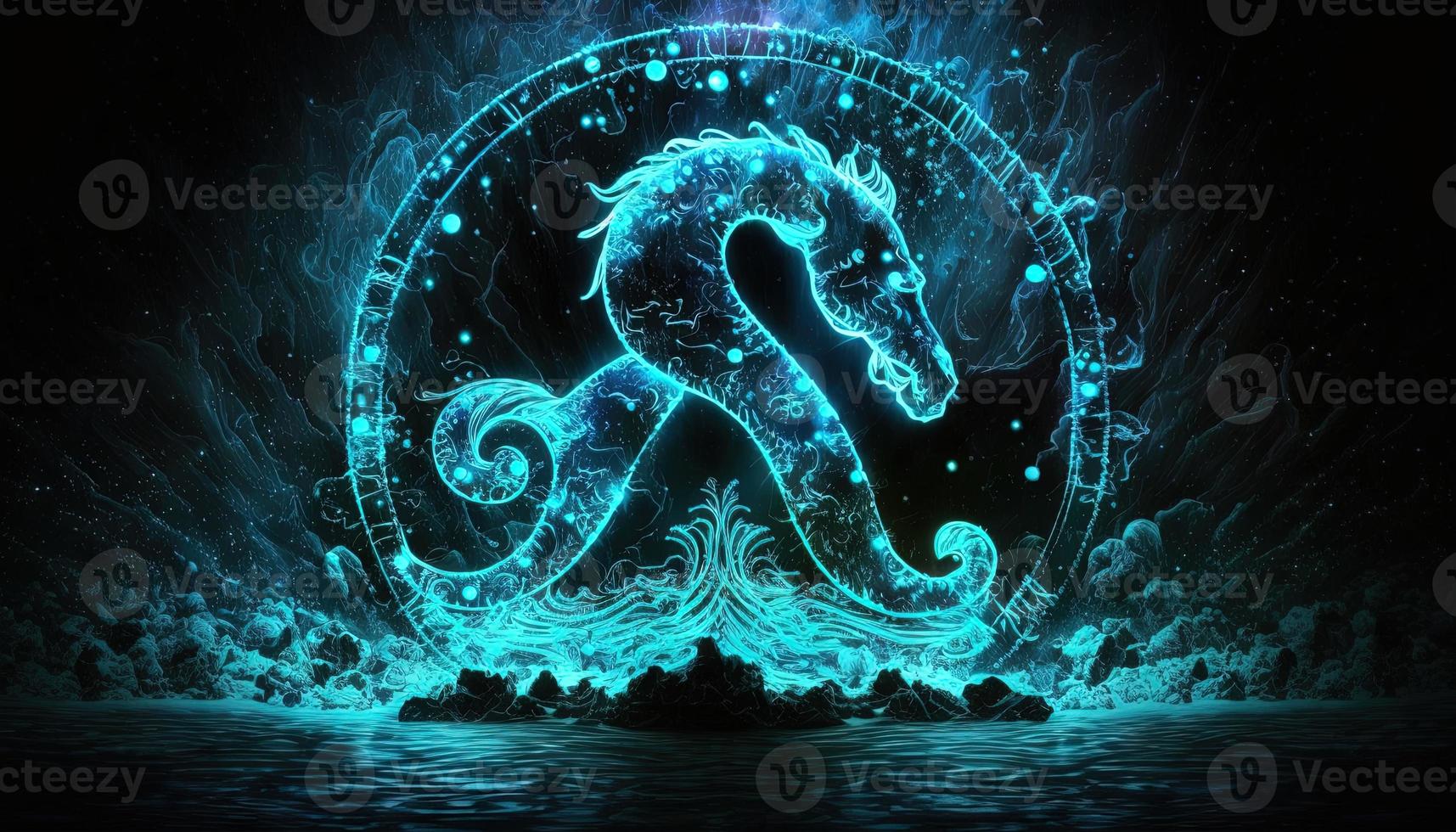 Acquario zodiaco cartello magico neon energia raggiante generativo arte foto