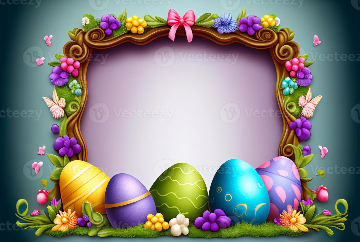 decorato Pasqua uova e fiore confine telaio - generativo ai. foto