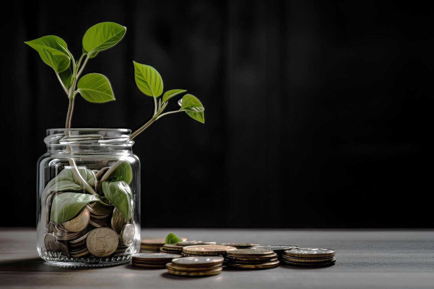 Salvataggio concetto pianta in crescita nel vaso di monete - investimento e Salvataggio concetto, ai generato foto