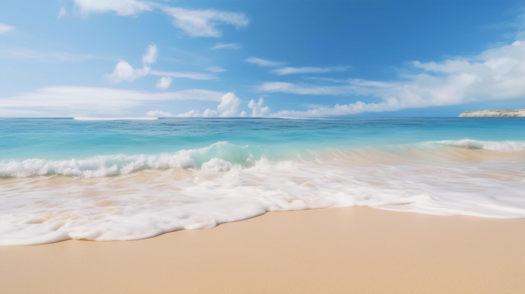 sabbioso spiaggia con sfocato blu oceano. foto