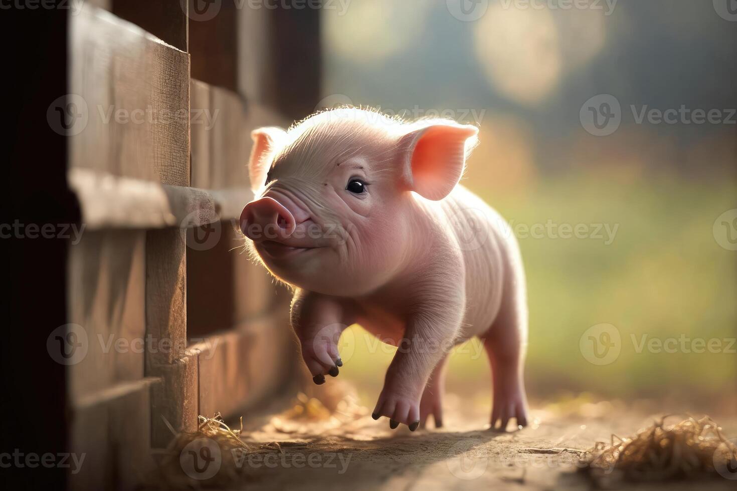 carino maialino giocando nel il azienda agricola. ai generato foto