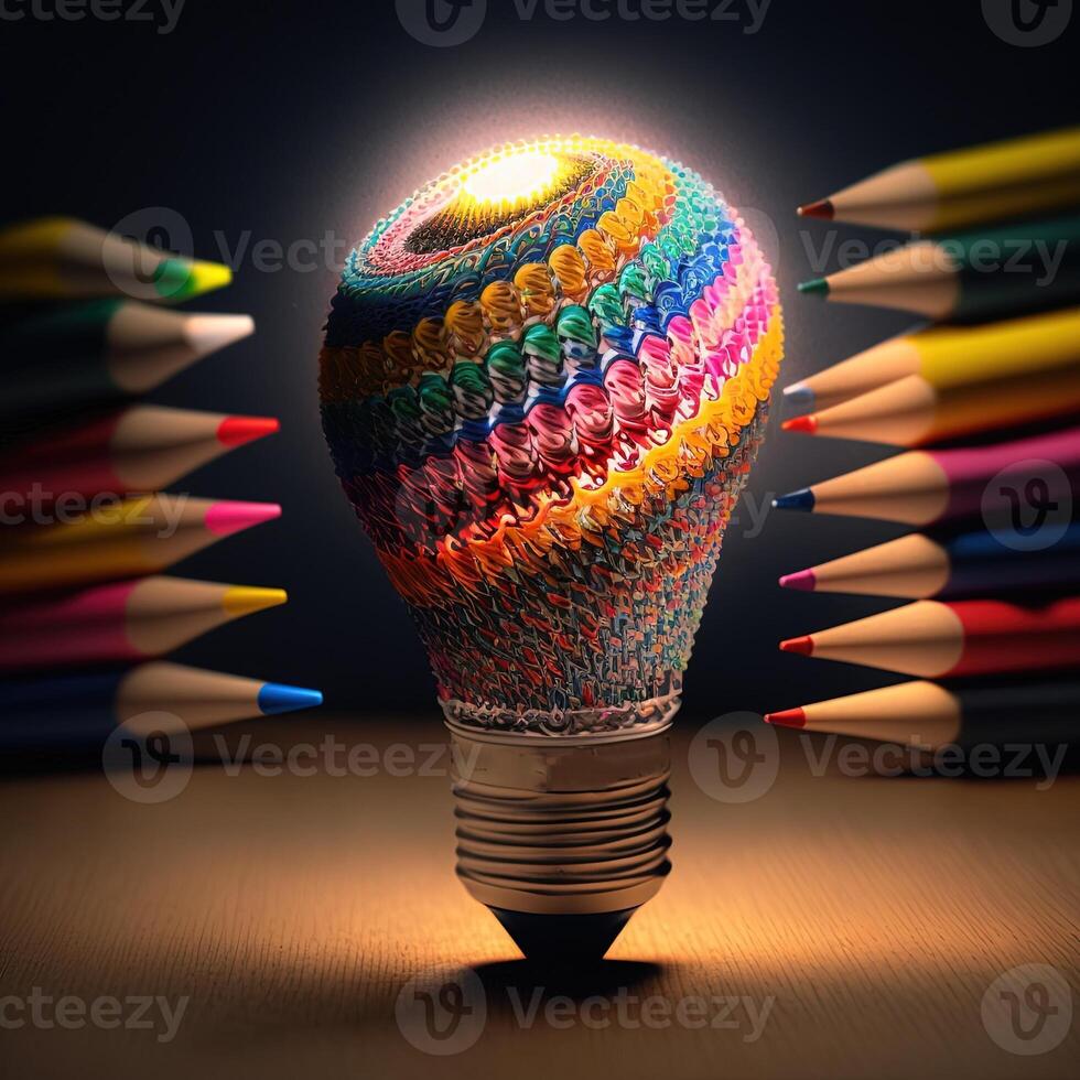 illustrazione leggero lampadina con colore matite fatto con generativo ai foto