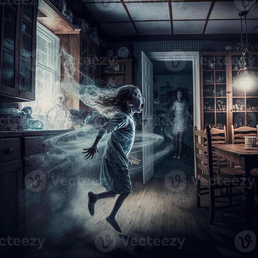 illustrazione poltergeist nel un' Casa fatto con generativo ai foto