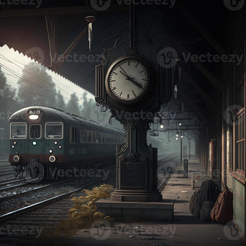 illustrazione vecchio vuoto Ferrovia stazione fatto con generativo ai foto